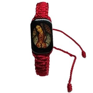 Our Lady of Guadalupe Red Bracelet Knotted Rope Black Wood Charm Adjustable NEW
